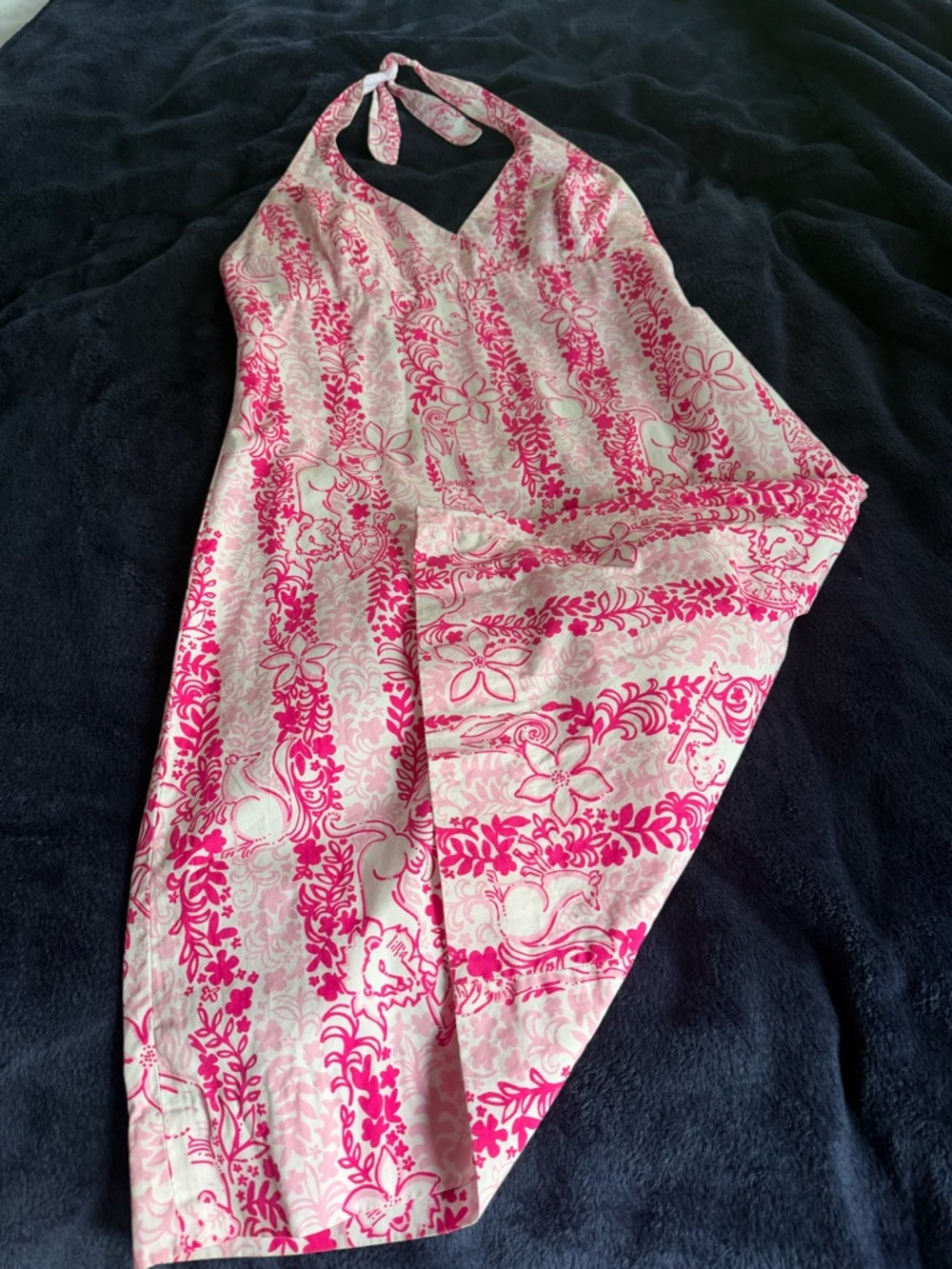 Lilly Pulitzer Pink and White Halter Maxi Dress with Floral Print